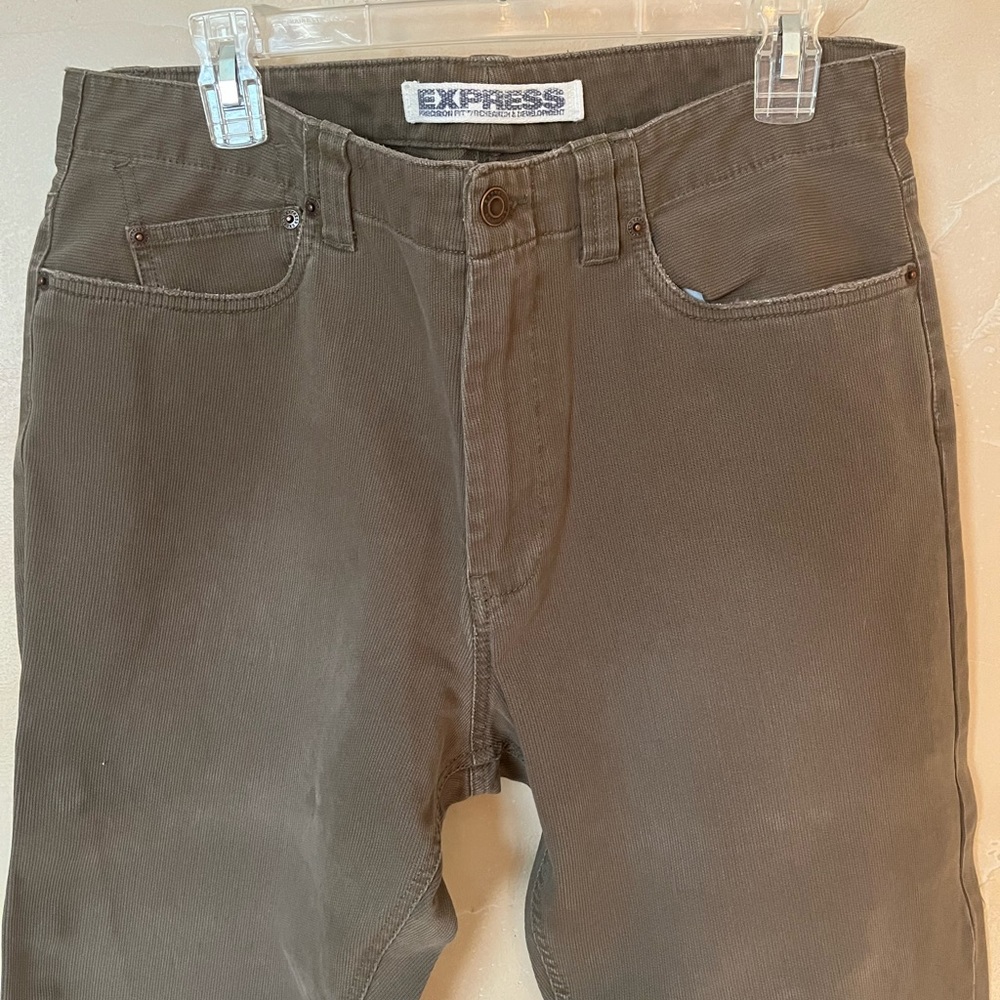 Express Precision Fit Men’s Gray Corduroy Pants Jeans 34 X 30 Zipper